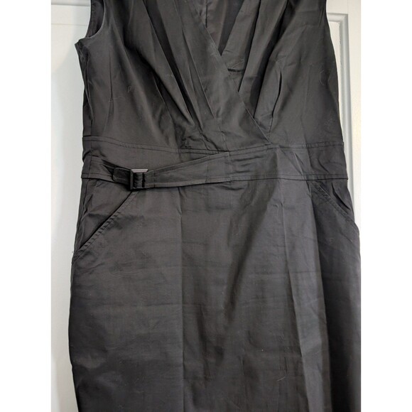 Ann Taylor Dress Black Sleeveless V-neck Pockets Buckle Front size 12 - Picture 2 of 5